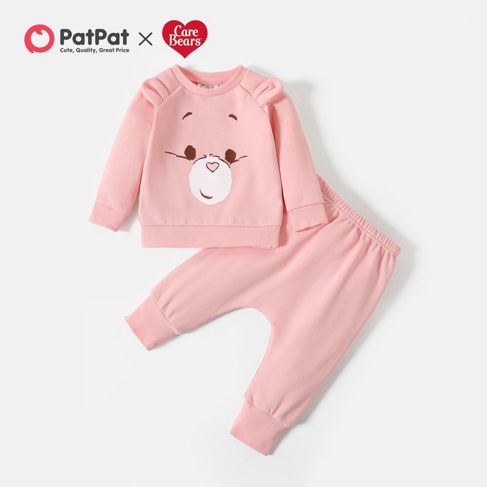 Care Bears 2pcs Baby Boy/Girl Bear Ears Detail Long-sleeve Graphic Sweatshirt and Sweatpants Set Light Pink