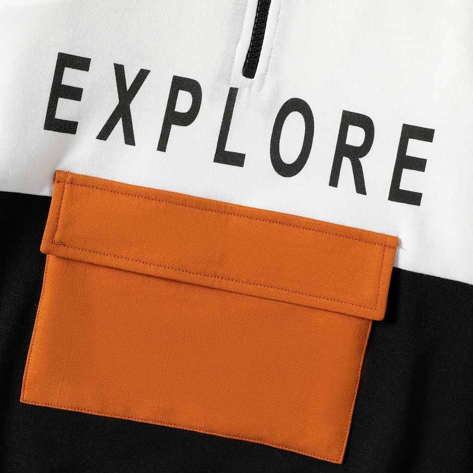 Kid Boy Letter Print Pocket Design Zipper Design Hoodie Sweatshirt OffWhite big image 3