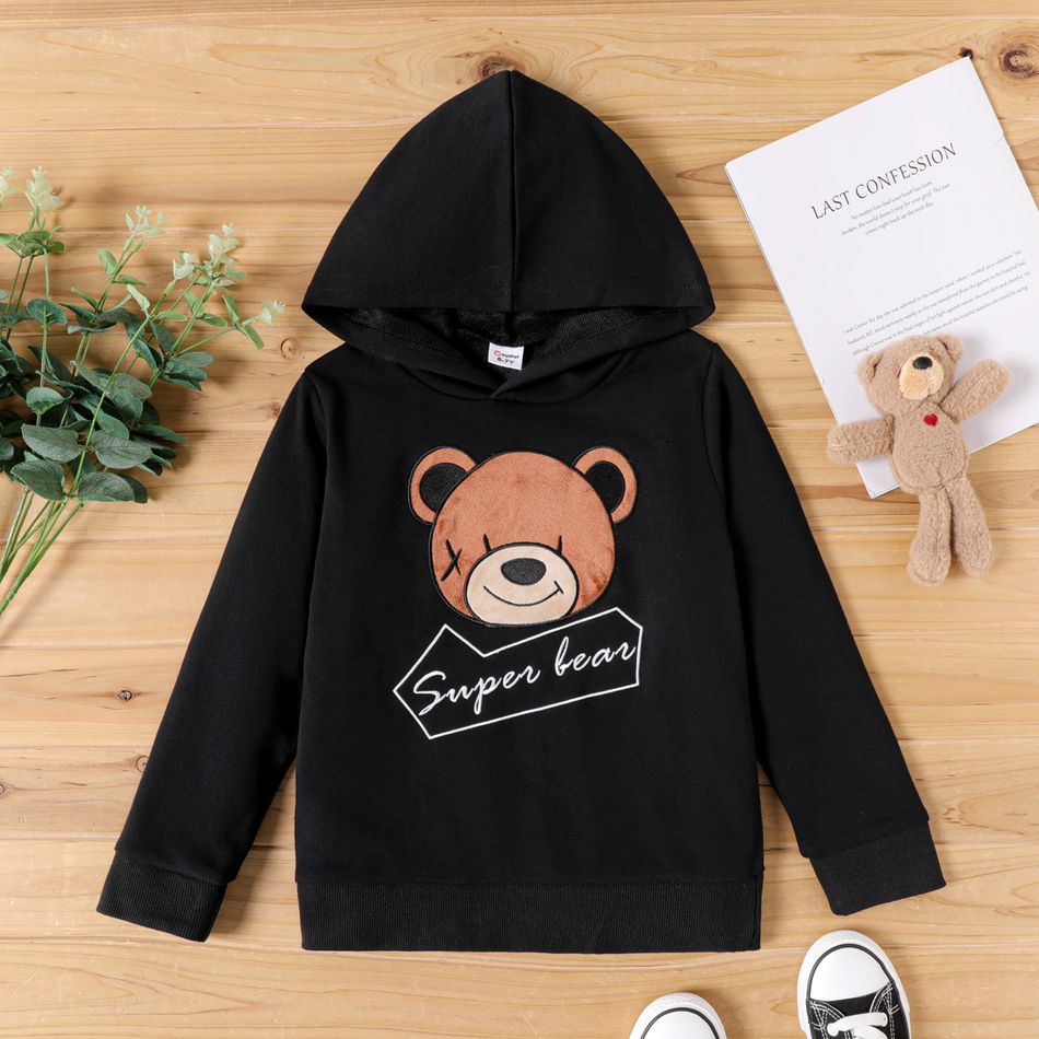 Kid Boy Animal Bear Embroidered Hoodie Sweatshirt Black big image 1