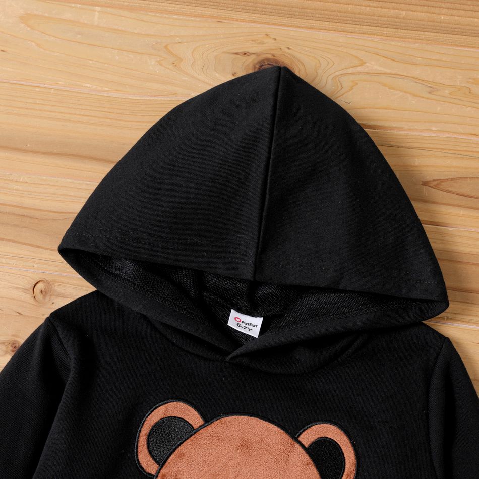 Kid Boy Animal Bear Embroidered Hoodie Sweatshirt Black big image 3
