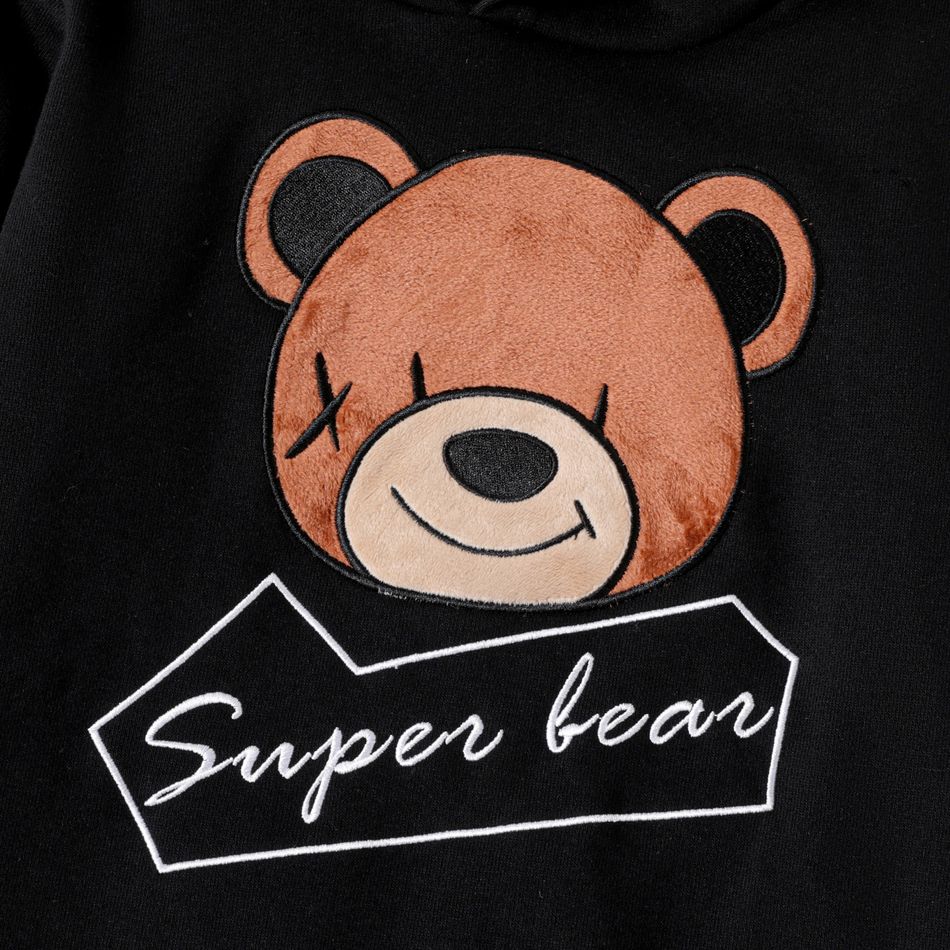 Kid Boy Animal Bear Embroidered Hoodie Sweatshirt Black big image 4