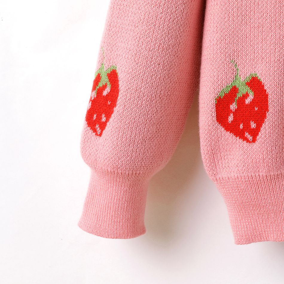 Kid Girl Sweet Strawberry Pattern Pink Knit Sweater Pink big image 4