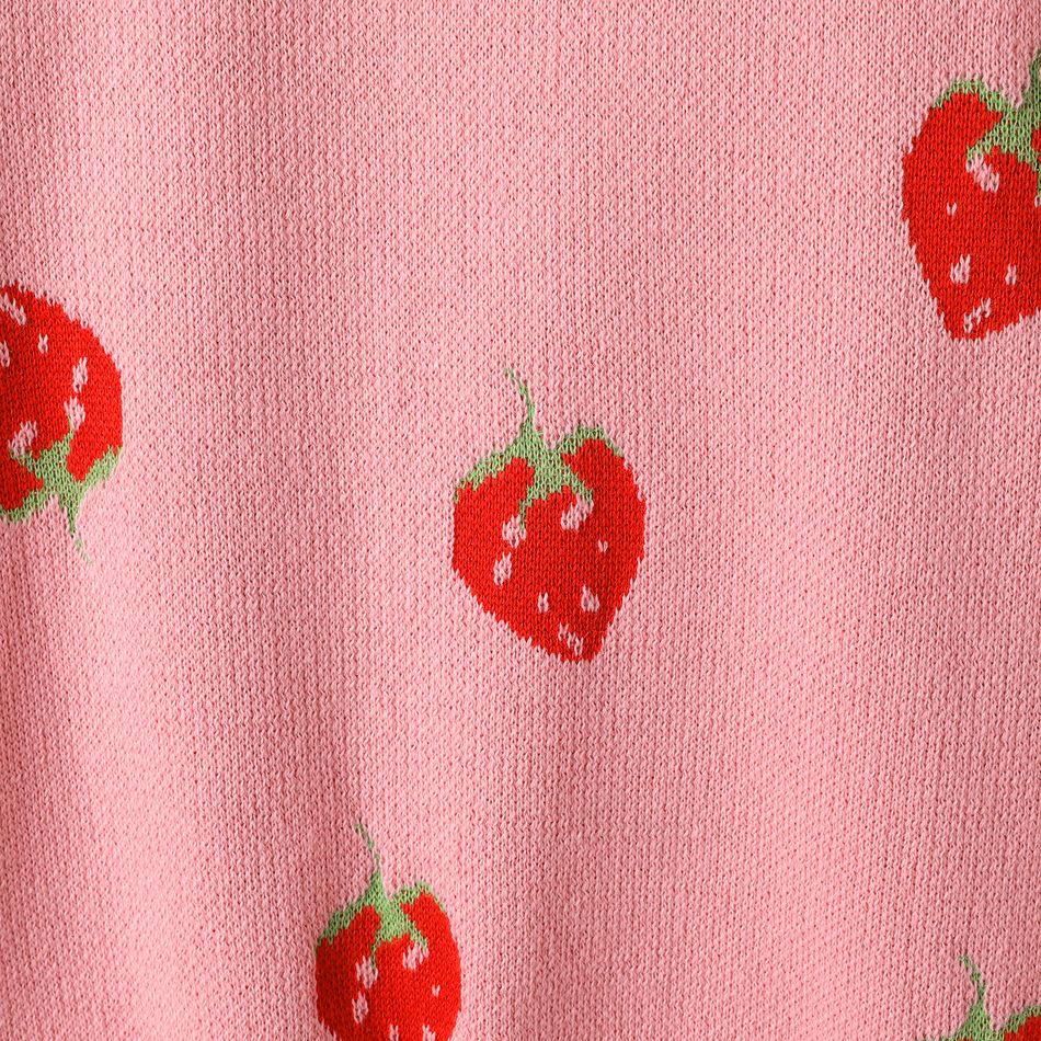 Kid Girl Sweet Strawberry Pattern Pink Knit Sweater Pink big image 3