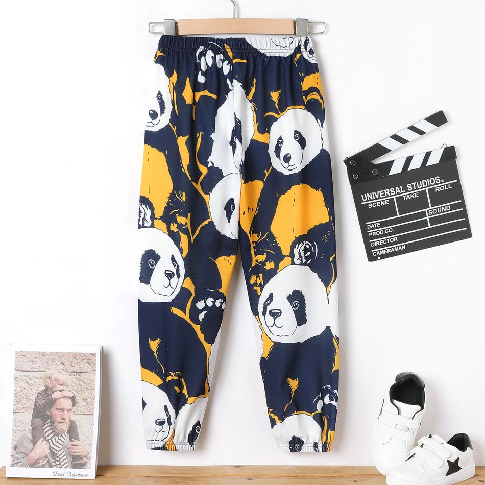 Kid Boy Panda Print Colorblock Elasticized Pants Multi-color big image 2