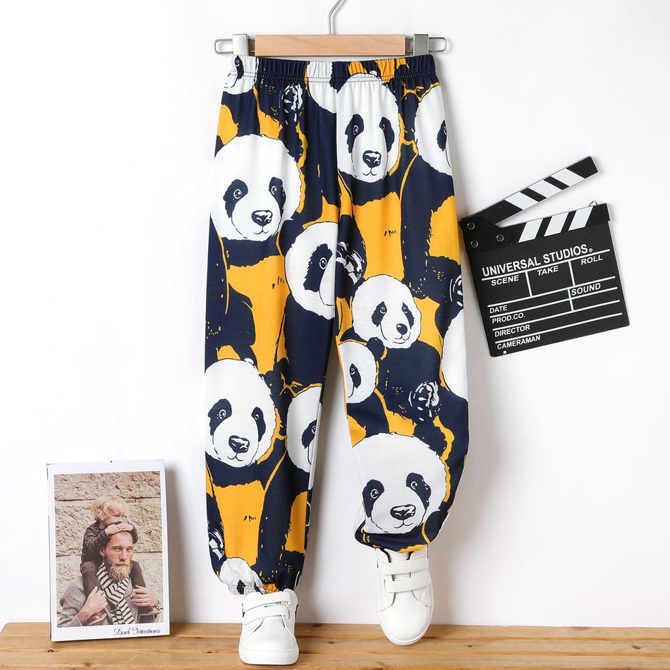 Kid Boy Panda Print Colorblock Elasticized Pants Multi-color big image 1