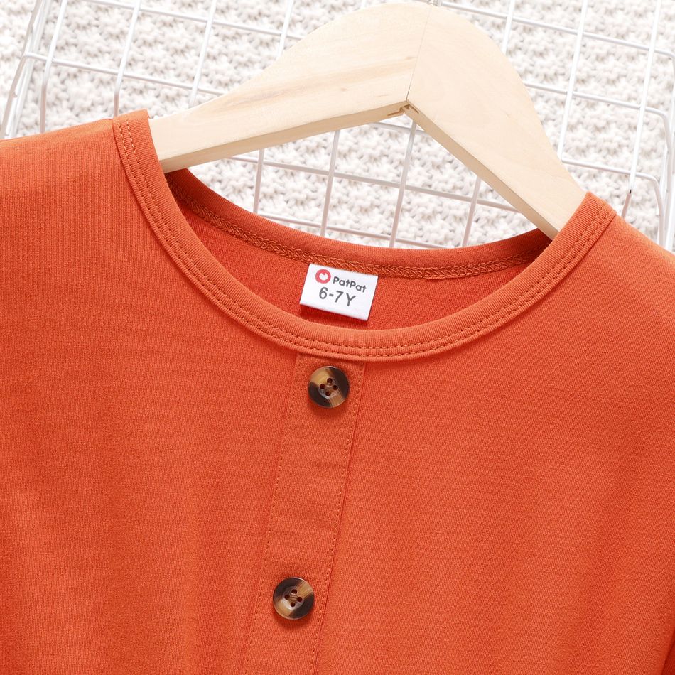 Kid Girl Leopard Print Splice Button Design Long-sleeve Dress Orange red big image 3