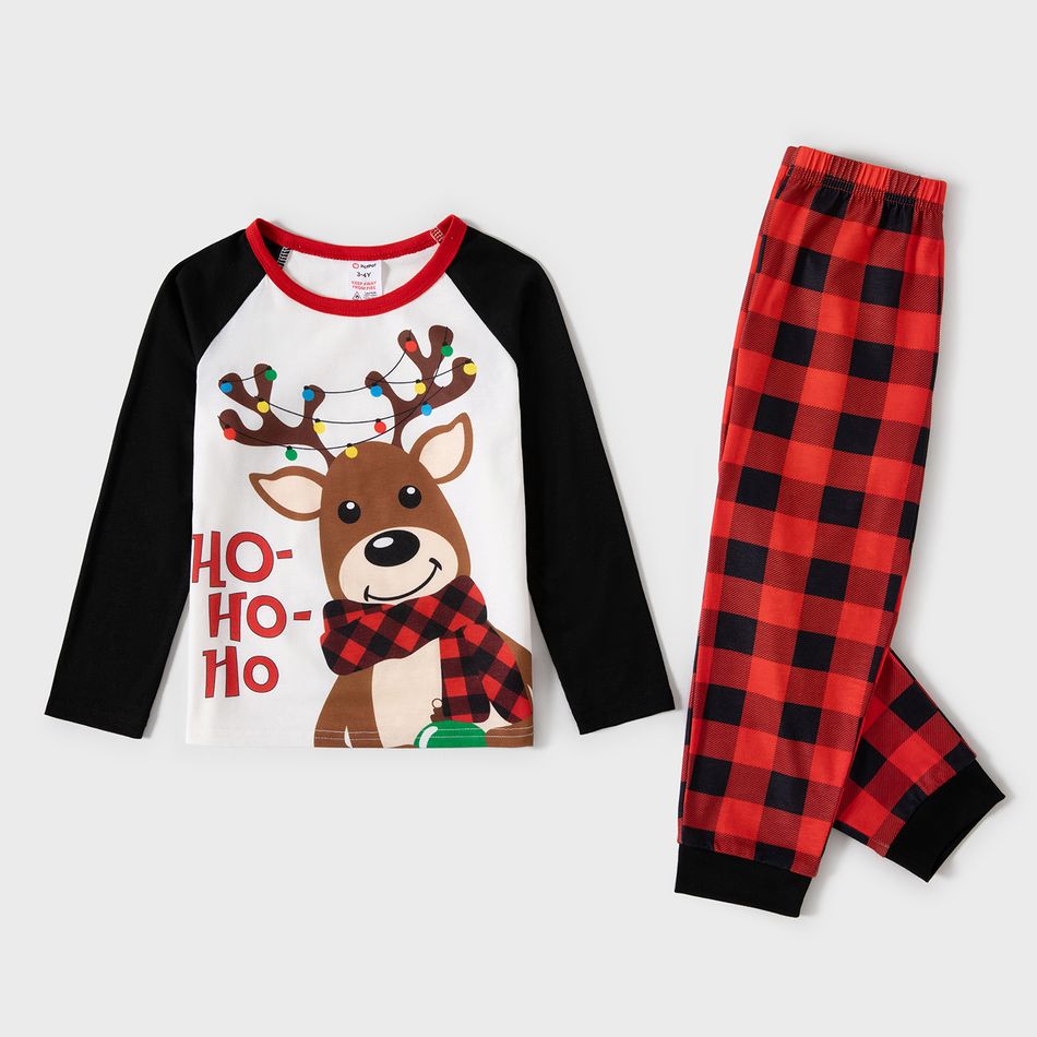 Christmas Family Matching Reindeer & Letter Print Ragaln-sleeve Red Plaid Pajamas Sets (Flame Resistant) redblack big image 5