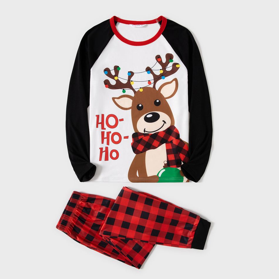 Christmas Family Matching Reindeer & Letter Print Ragaln-sleeve Red Plaid Pajamas Sets (Flame Resistant) redblack big image 4