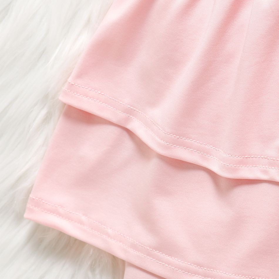 Toddler Girl Solid Color Elasticized Layered Skirt Leggings Pink big image 5