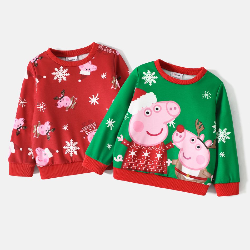 Peppa Pig Noël 1 pièce Enfant en bas âge Unisexe Couture de tissus Enfantin Cochon Sweat-shirt Vert big image 6