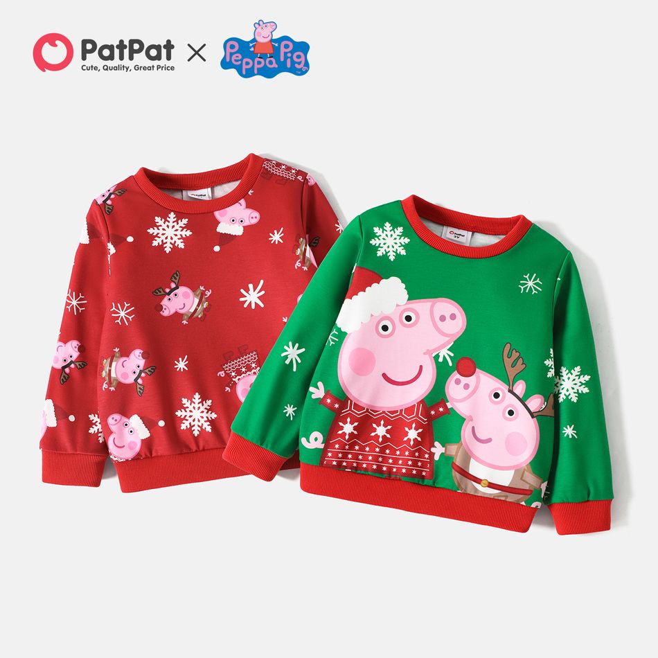 Peppa Pig Toddler Girl/Boy Christmas Snowflake Print Pullover Sweatshirt Green big image 7