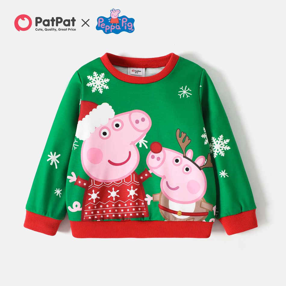 Peppa Pig Noël 1 pièce Enfant en bas âge Unisexe Couture de tissus Enfantin Cochon Sweat-shirt Vert big image 1