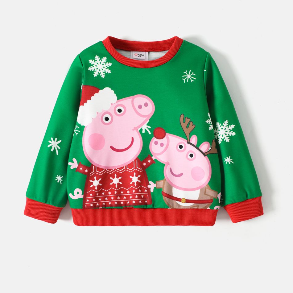 Peppa Pig Noël 1 pièce Enfant en bas âge Unisexe Couture de tissus Enfantin Cochon Sweat-shirt Vert big image 2