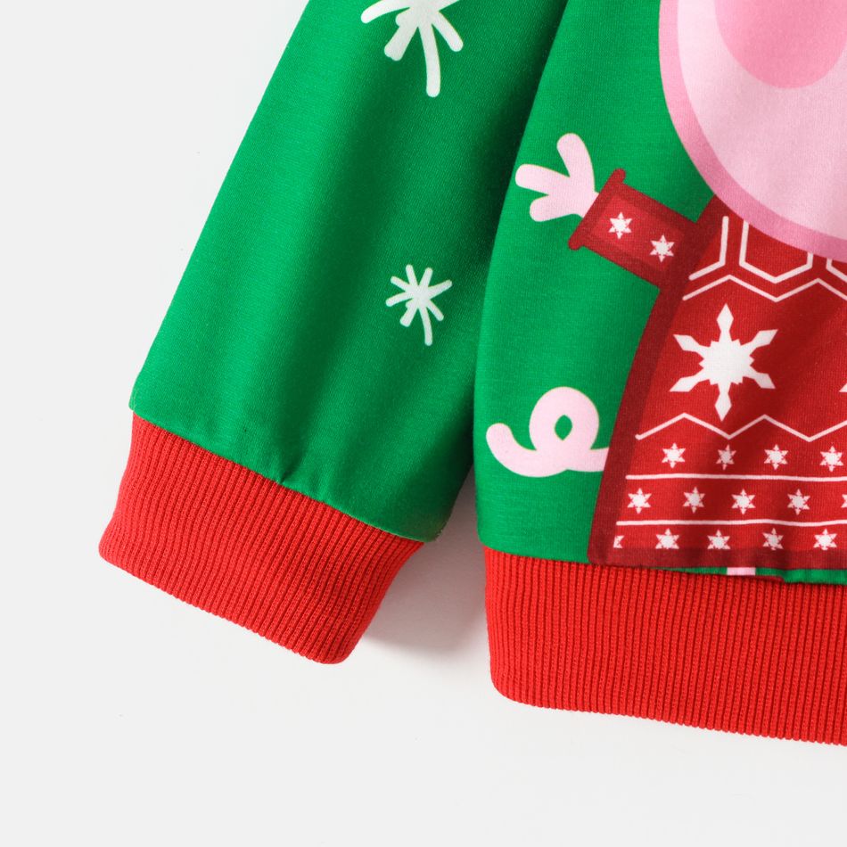 Peppa Pig Noël 1 pièce Enfant en bas âge Unisexe Couture de tissus Enfantin Cochon Sweat-shirt Vert big image 4