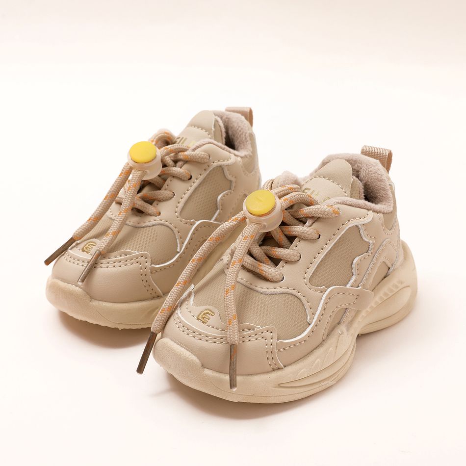 Toddler Lace Up Fleece Lined Sneakers Beige big image 1