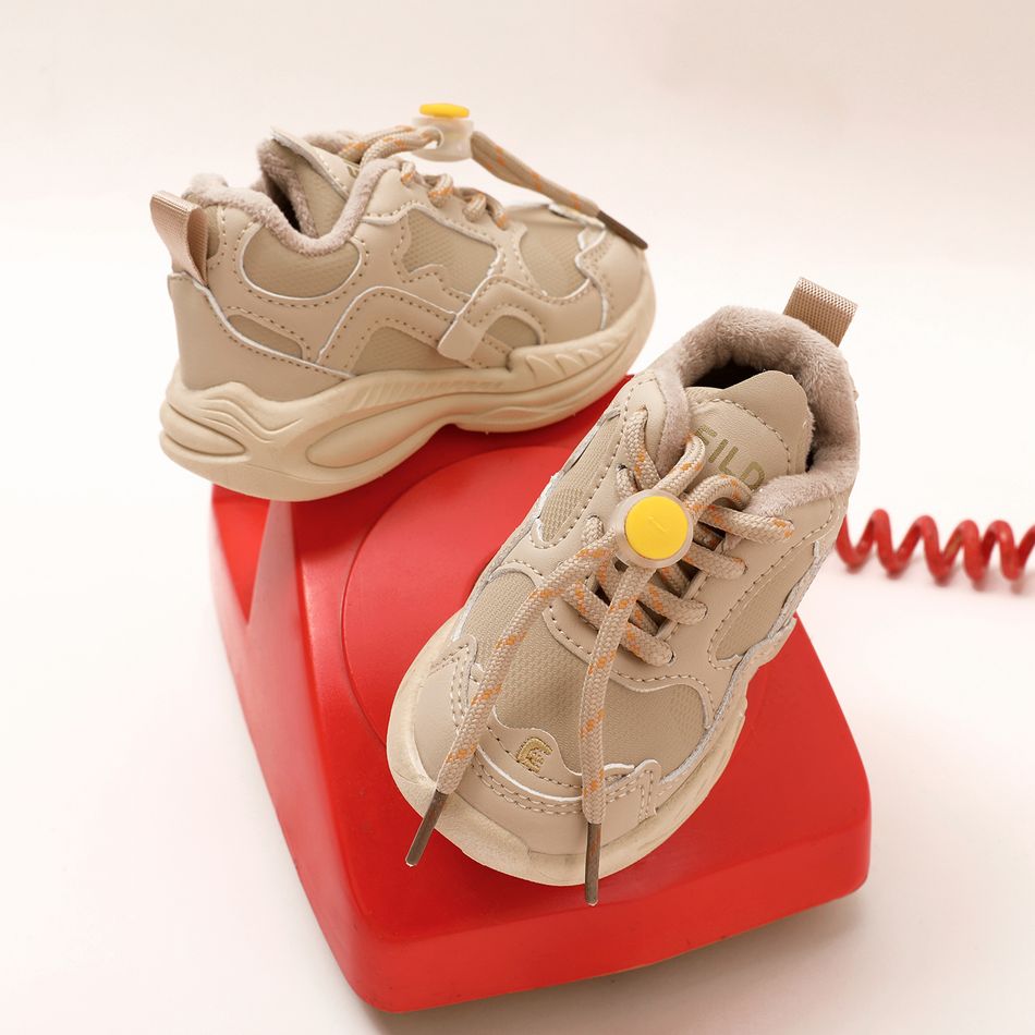 Toddler Lace Up Fleece Lined Sneakers Beige big image 2