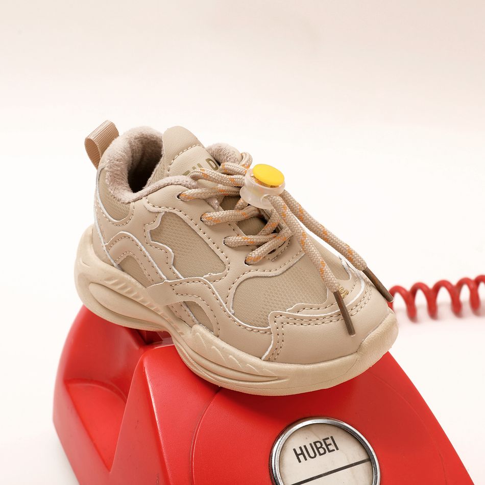 Toddler Lace Up Fleece Lined Sneakers Beige big image 3