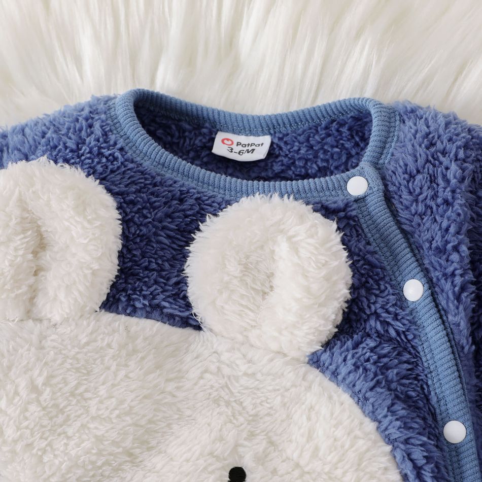 Baby Boy Bear Ears Detail Long-sleeve Thermal Fuzzy Jumpsuit ColorBlock big image 3
