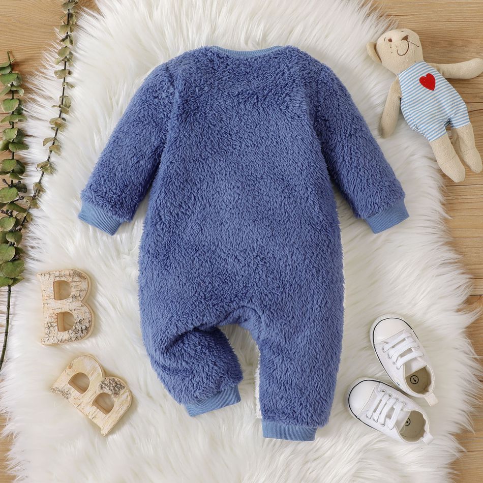 Baby Boy Bear Ears Detail Long-sleeve Thermal Fuzzy Jumpsuit ColorBlock big image 2