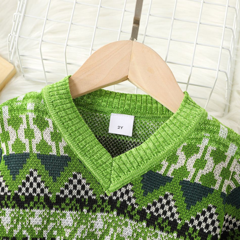 Toddler Boy/Girl Boho Geo Pattern Green Knit Sweater Green big image 3