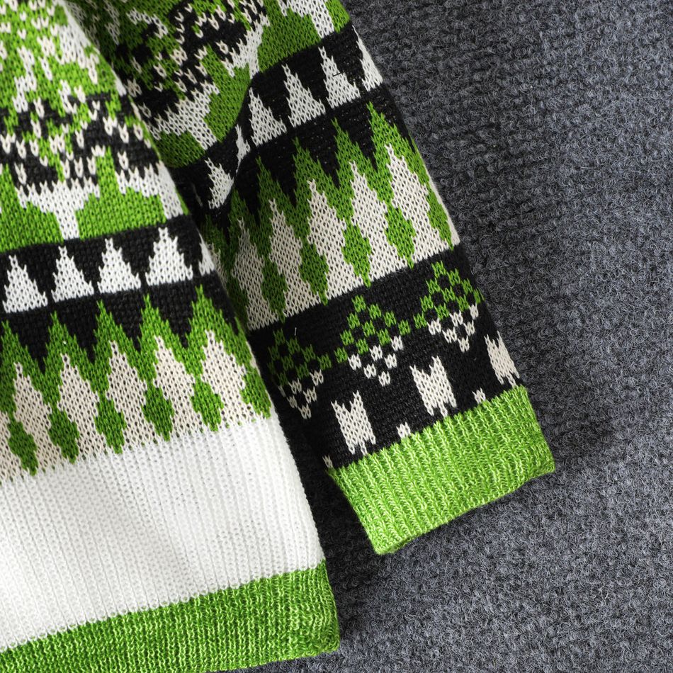 Toddler Boy/Girl Boho Geo Pattern Green Knit Sweater Green big image 4