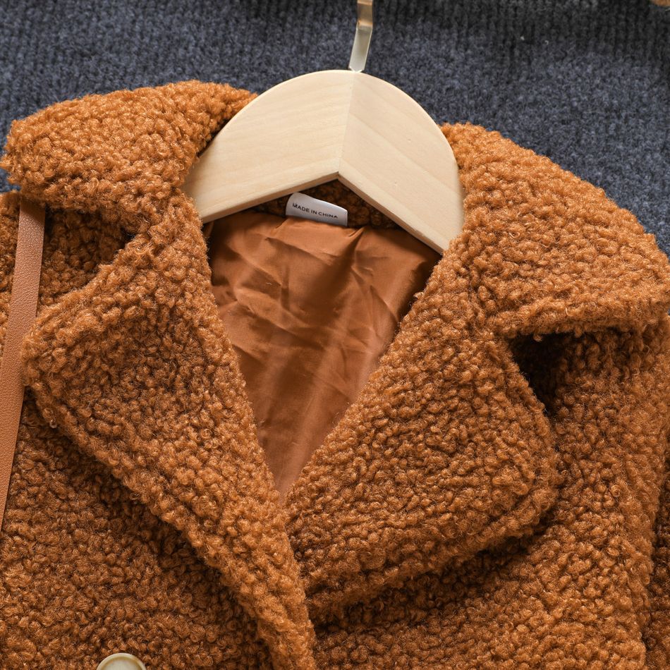 Toddler Boy/Girl Basic Lapel Collar Double Breasted Teddy Fleece Coat Brown big image 6