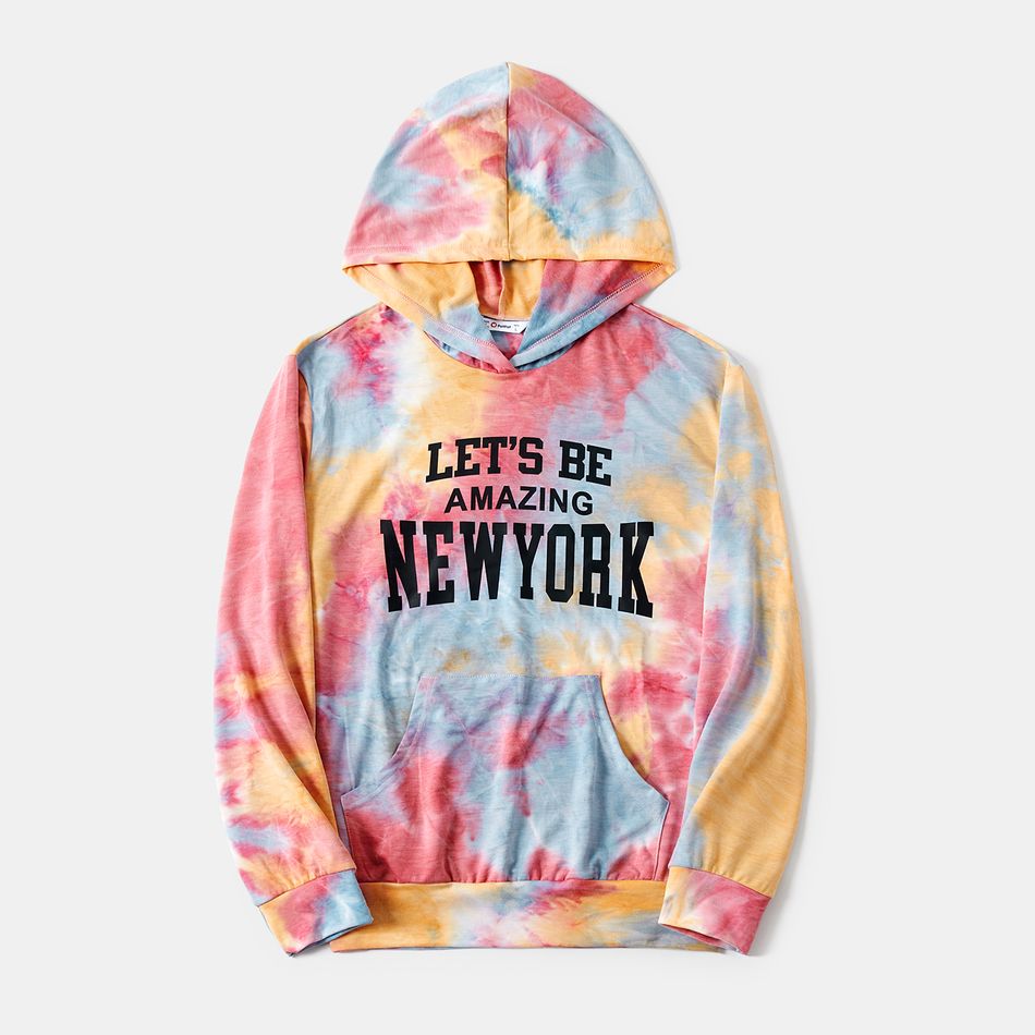 Family Matching Letter Print Tie Dye Long-sleeve Hoodies Colorful big image 2