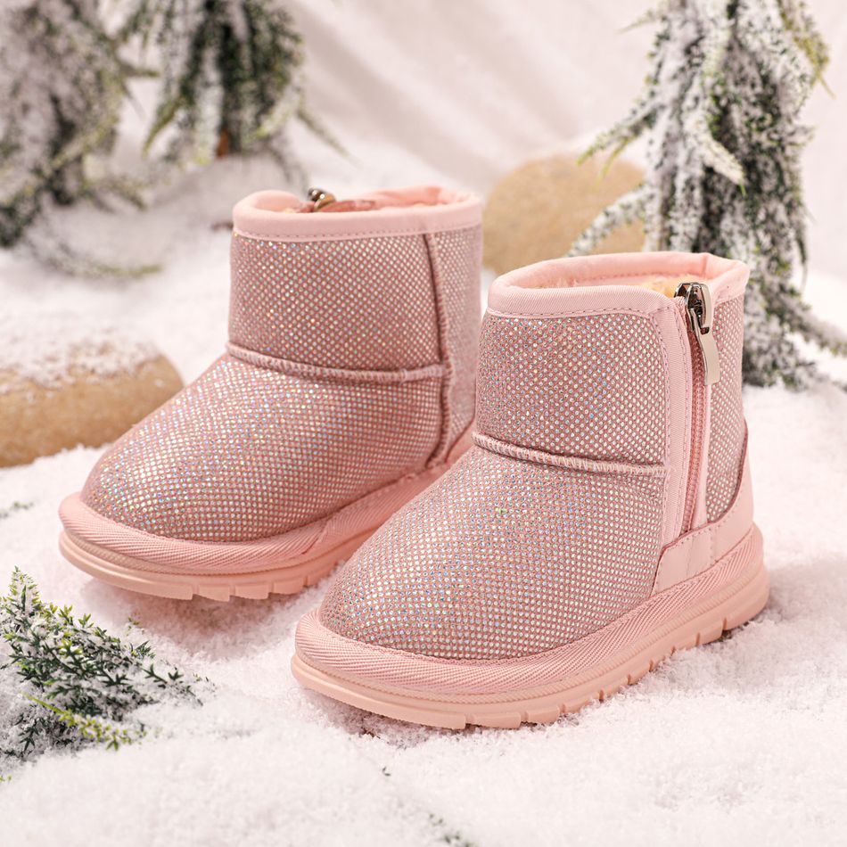 Toddler / Kid Allover Sequin Fleece Lined Snow Boots Light Pink big image 1