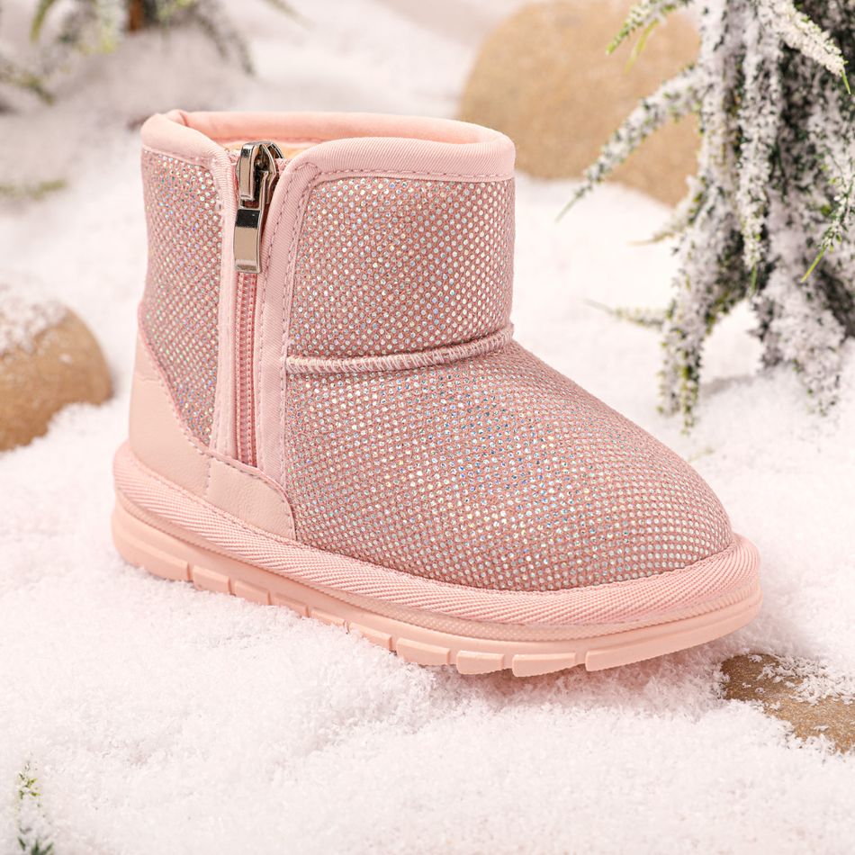 Toddler / Kid Allover Sequin Fleece Lined Snow Boots Light Pink big image 3