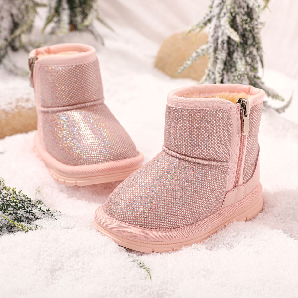 Toddler / Kid Allover Sequin Fleece Lined Snow Boots Light Pink big image 2