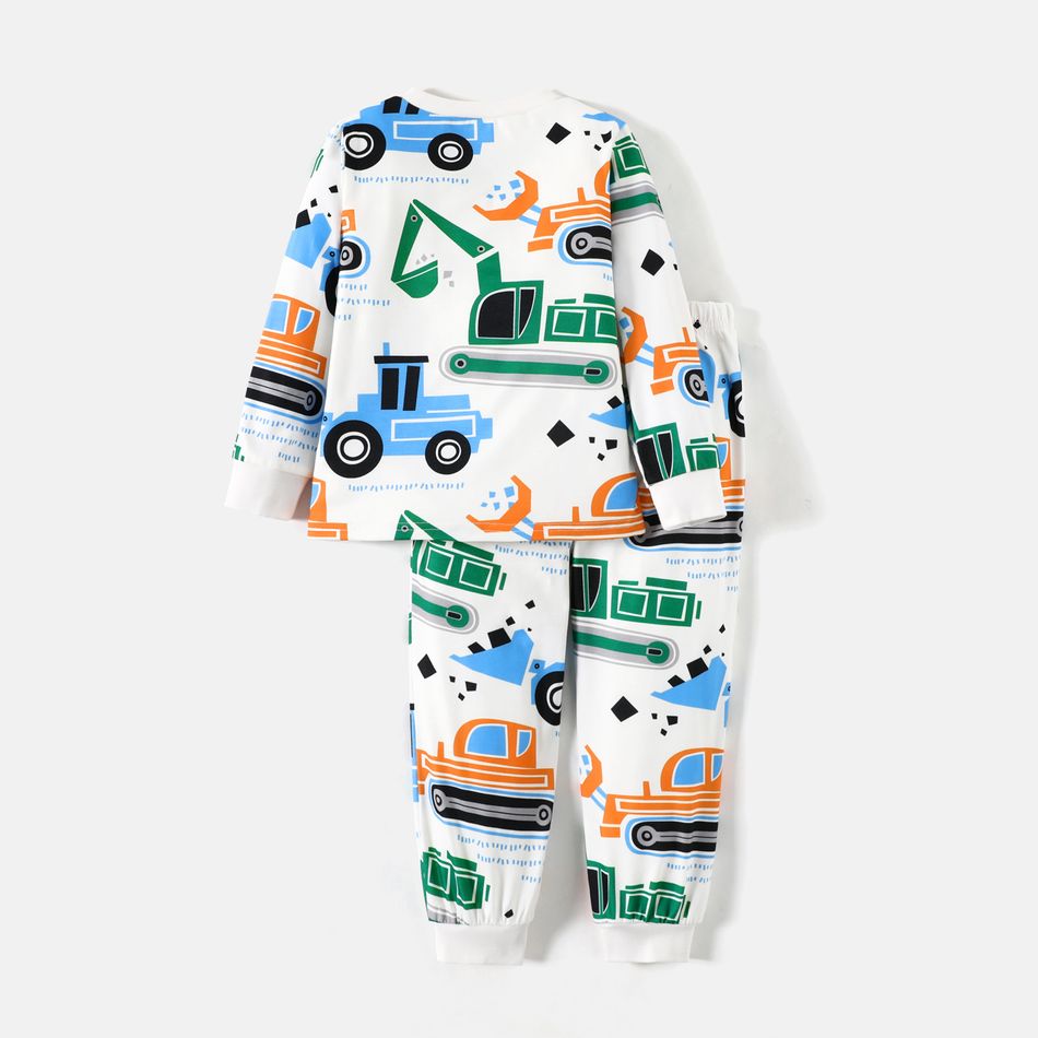 2pcs Toddler Boy Vehicle Print Long-sleeve Tee and Pants Pajamas Sleepwear Set MultiColour big image 2