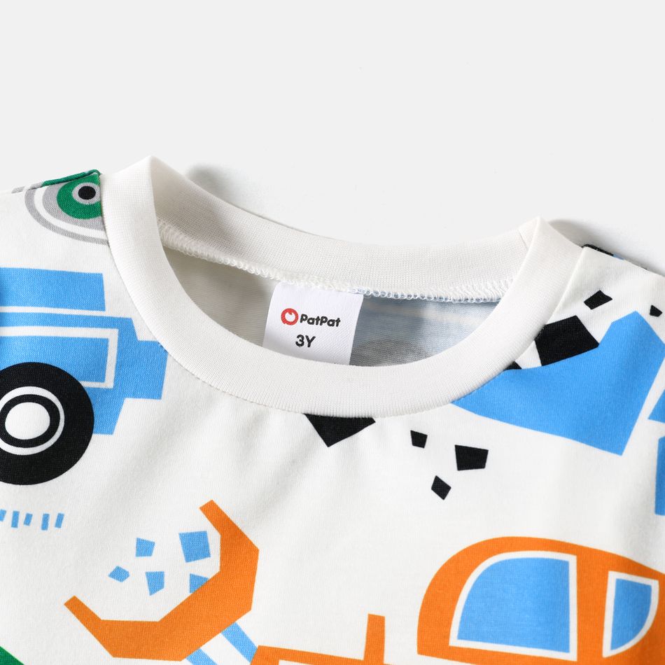 2pcs Toddler Boy Vehicle Print Long-sleeve Tee and Pants Pajamas Sleepwear Set MultiColour big image 3