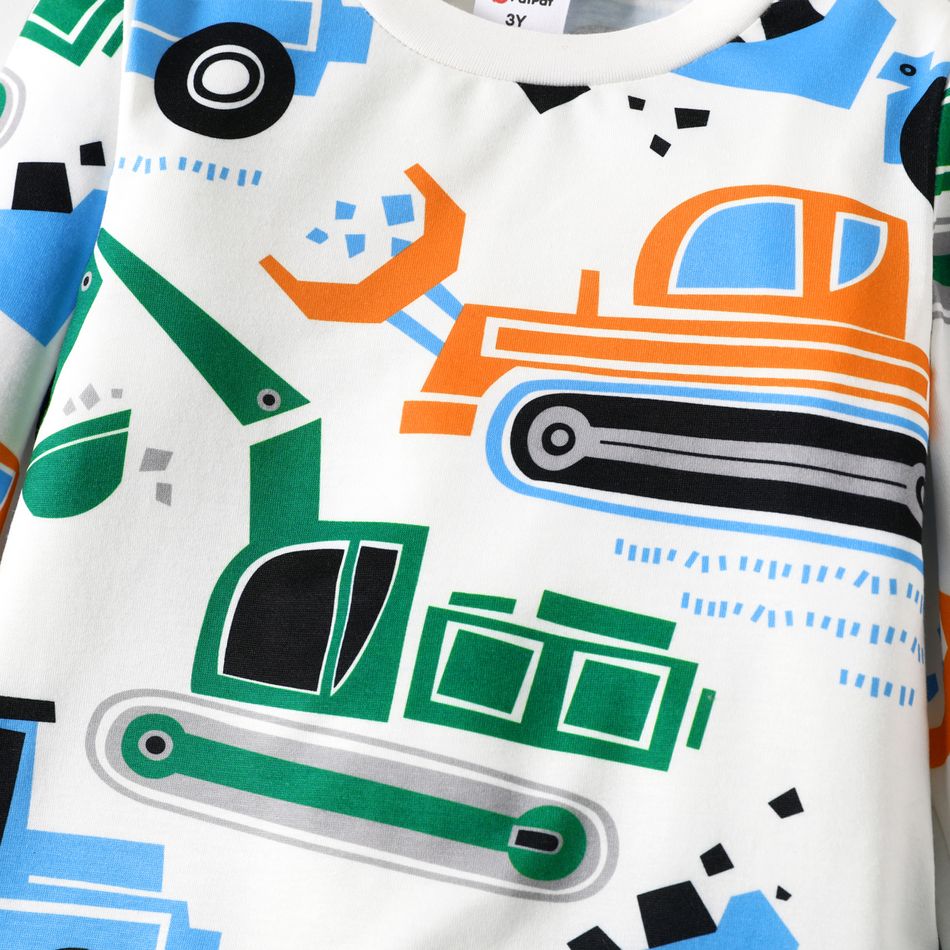 2pcs Toddler Boy Vehicle Print Long-sleeve Tee and Pants Pajamas Sleepwear Set MultiColour big image 4