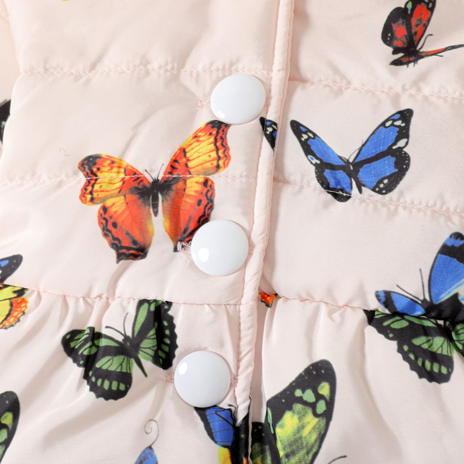 Baby Girl Allover Butterfly Print Thickened Thermal Lined Quilted Long-sleeve Hooded Coat Multi-color big image 4