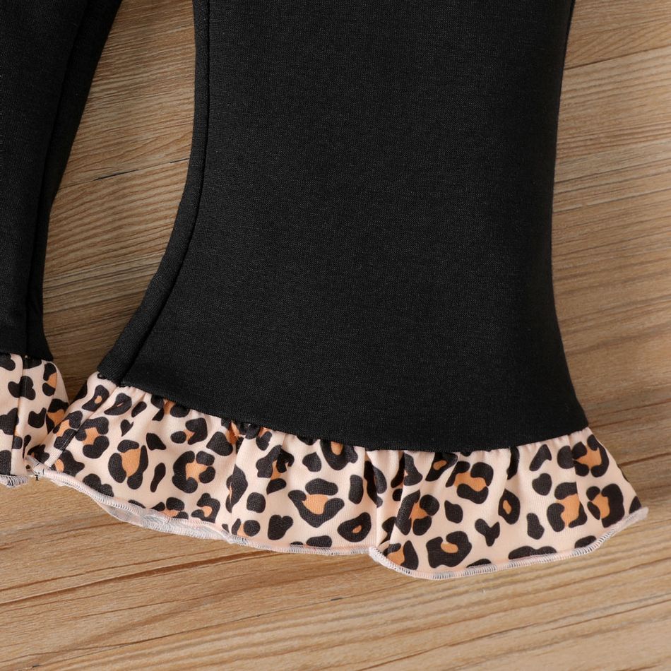 3pcs Baby Girl Leopard Print Bow Front Black Long-sleeve Sweatshirt and Flared Pants Set Black big image 4