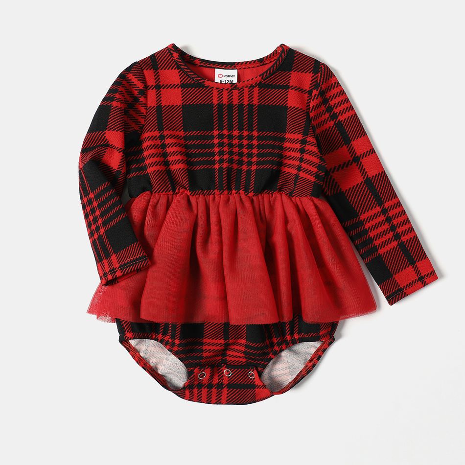 Mommy and Me Red Plaid Mock Neck Long-sleeve Bodycon Pencil Dress redblack big image 8