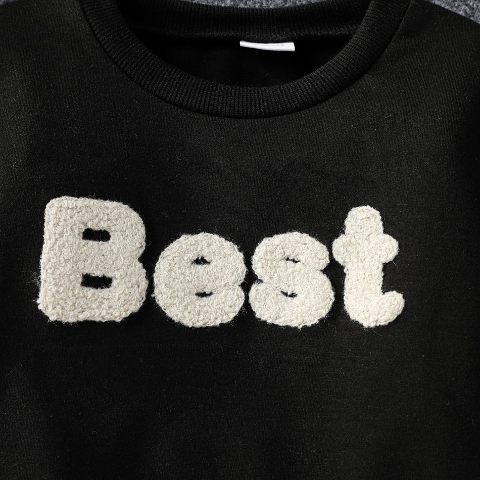 Toddler Girl Letter Embroidered Pullover Sweatshirt Black big image 5