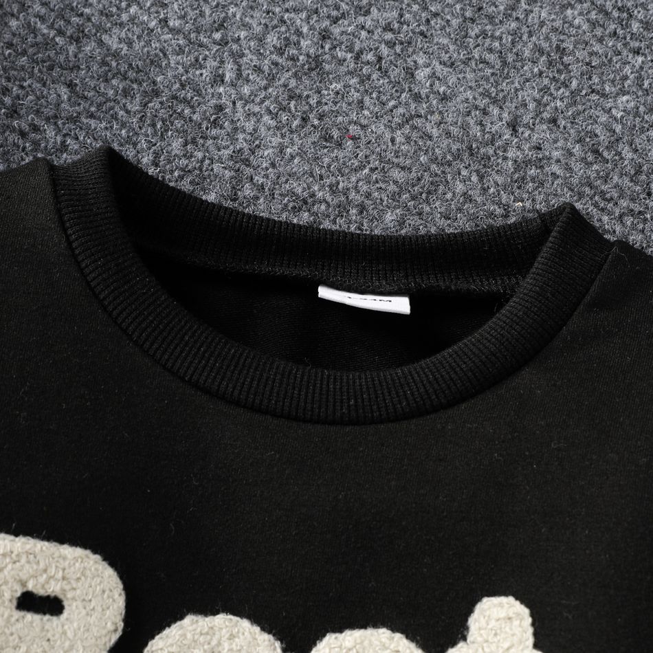 Toddler Girl Letter Embroidered Pullover Sweatshirt Black big image 4
