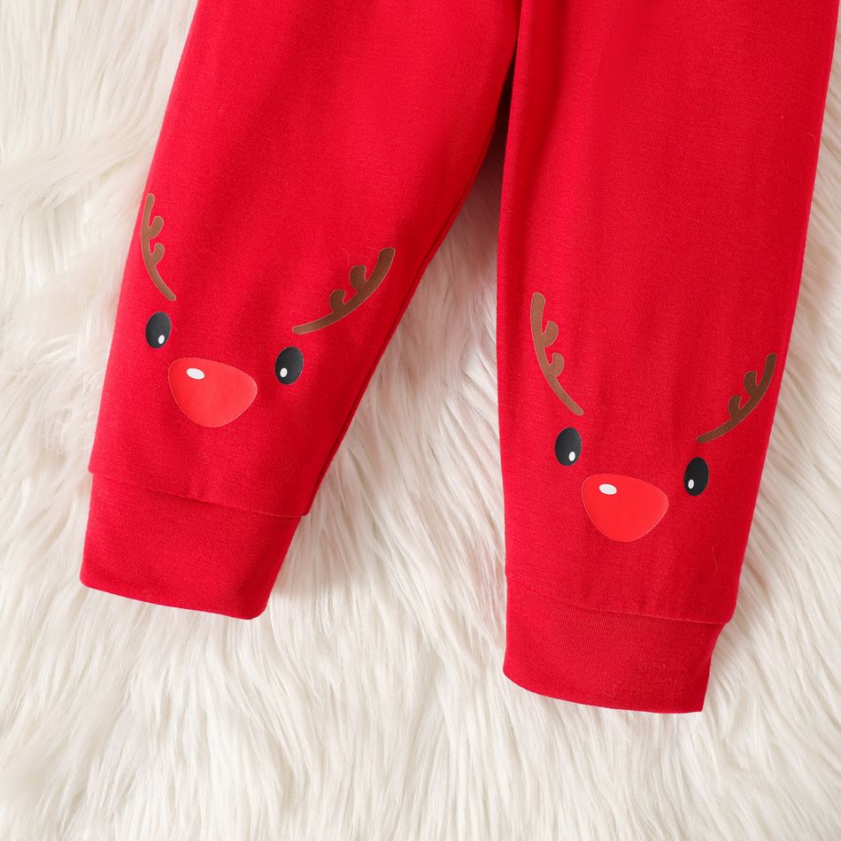 Christmas 3pcs Baby Boy Letter Print Long-sleeve Bow Tie Romper and Deer Graphic Pants with Headband Set REDWHITE big image 4