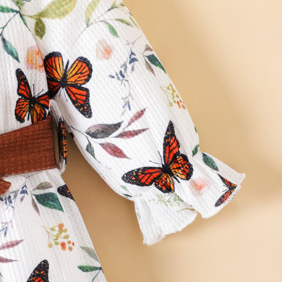 Baby Girl Allover Butterfly Print Off Shoulder Long-sleeve Belted Jumpsuit ColorBlock big image 4