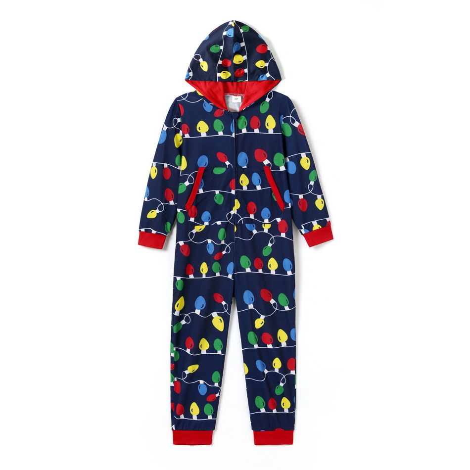 Christmas Family Matching Allover Colorful String Lights Print Zipper Long-sleeve Hooded Onesies Pajamas (Flame Resistant) Multi-color big image 8