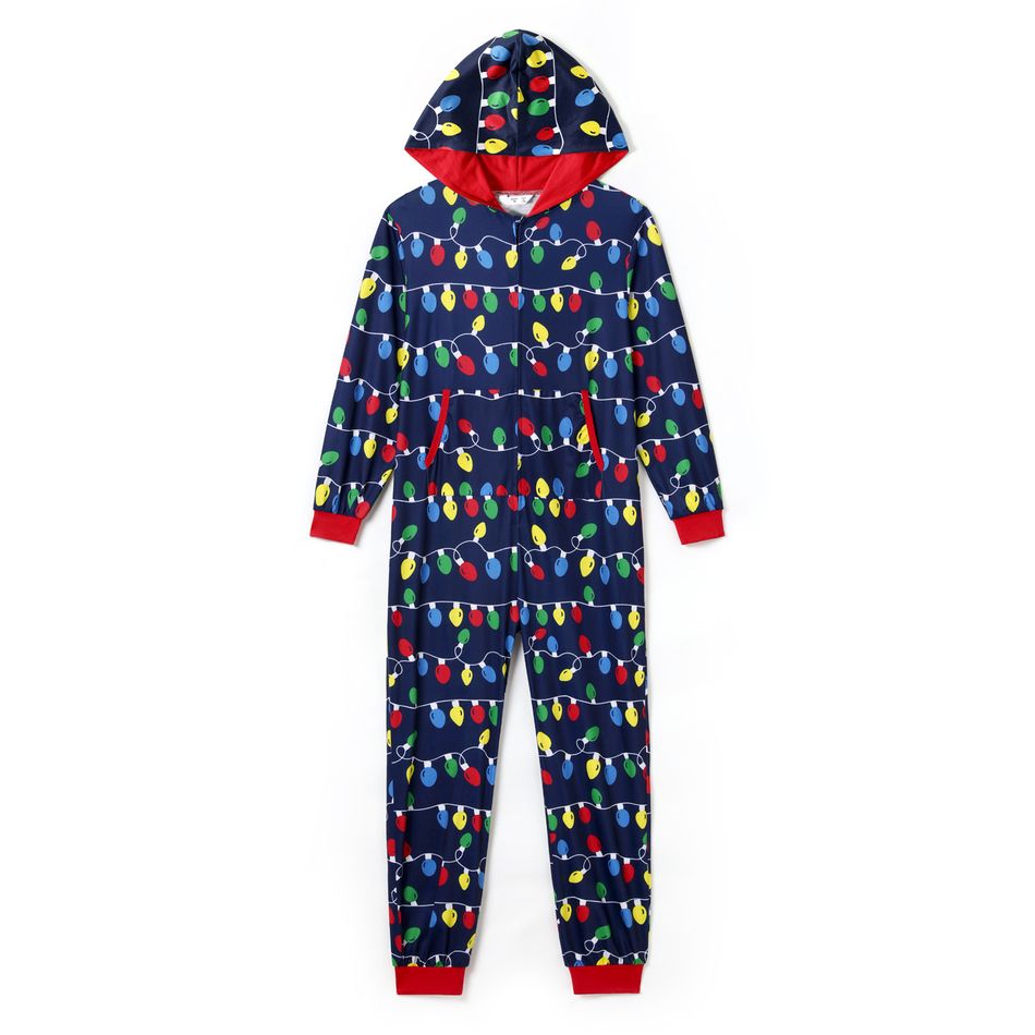Christmas Family Matching Allover Colorful String Lights Print Zipper Long-sleeve Hooded Onesies Pajamas (Flame Resistant) Multi-color big image 7