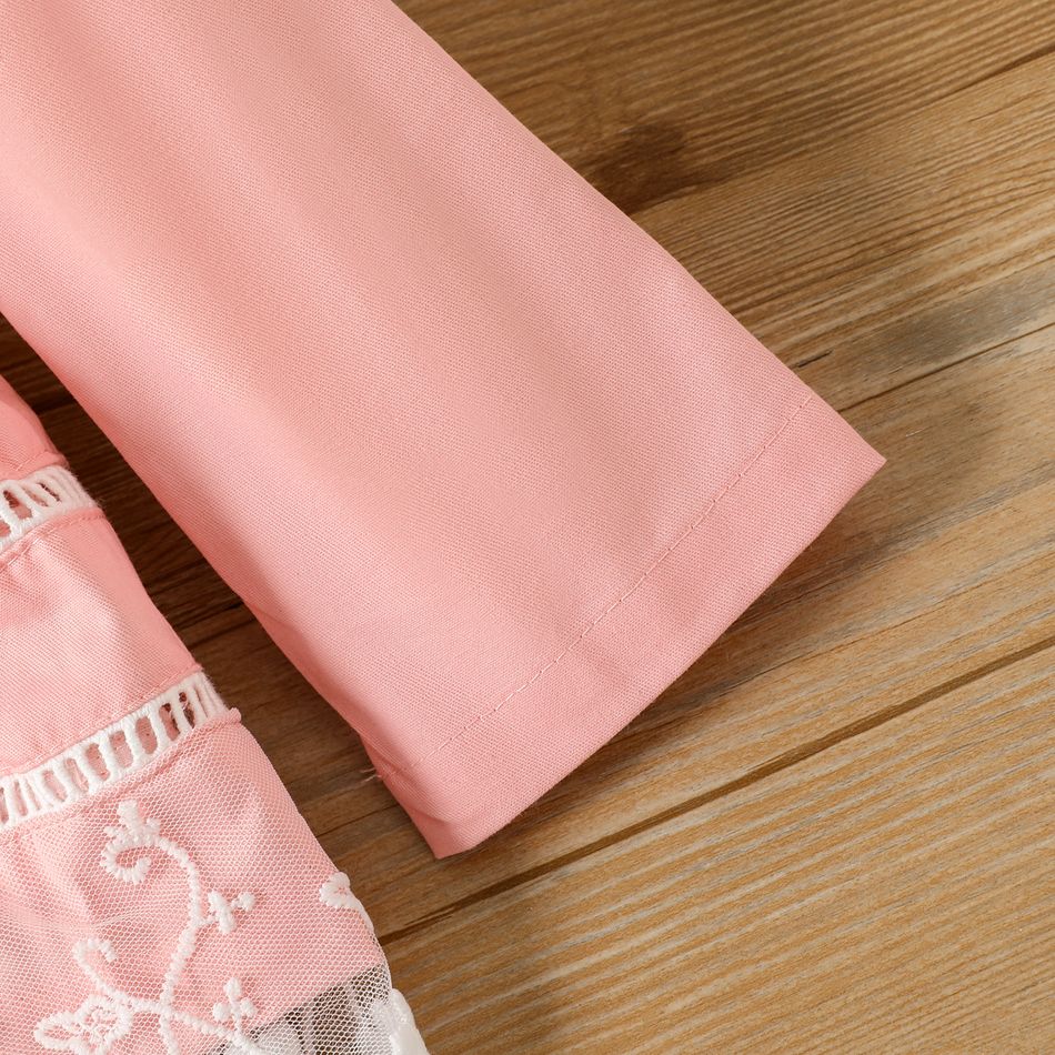 100% Cotton Baby Girl Lace Spliced Ruffle Trim Long-sleeve Single Breasted Coat Pink big image 5