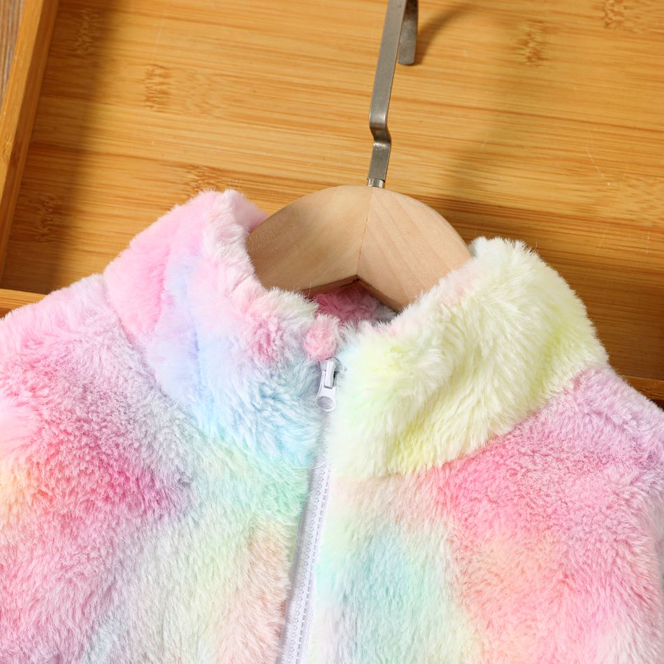 Toddler Girl Tie Dyed Stand Collar Fluffy Fleece Jacket Colorful big image 3