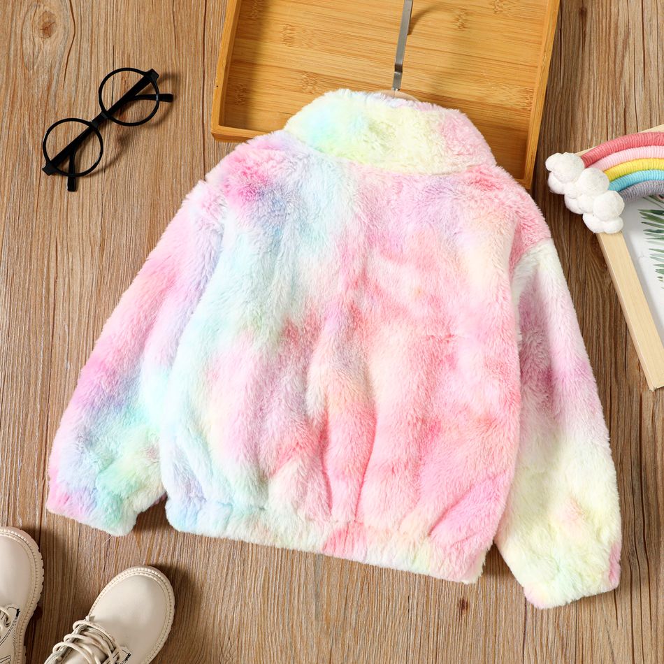 Toddler Girl Tie Dyed Stand Collar Fluffy Fleece Jacket Colorful big image 2