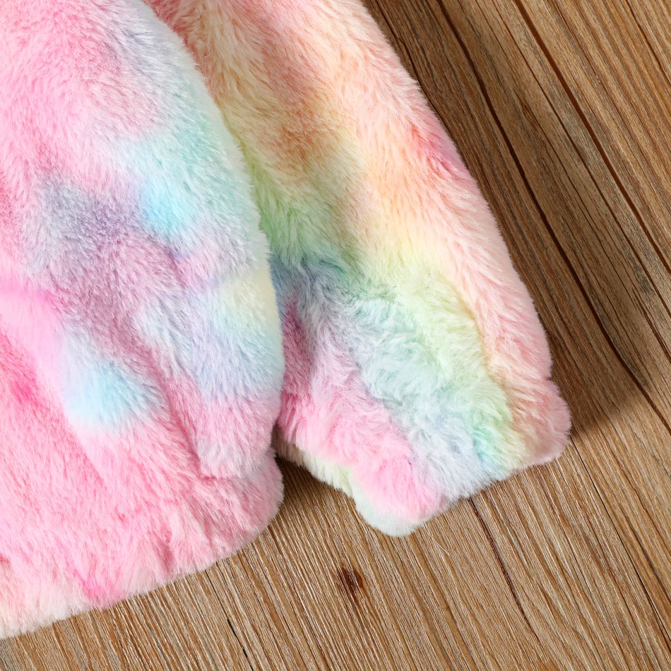 Toddler Girl Tie Dyed Stand Collar Fluffy Fleece Jacket Colorful