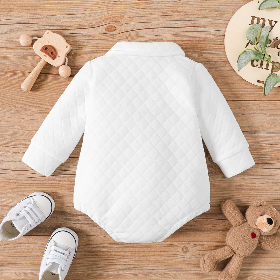 Baby Boy/Girl Bow Front Solid Thickened Quilted Long-sleeve Button Up Romper White big image 3
