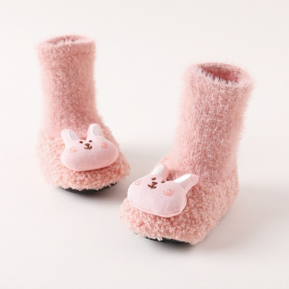 Calcetines de zapatos de felpa con decoración de animales de dibujos animados para bebés Rosado big image 3