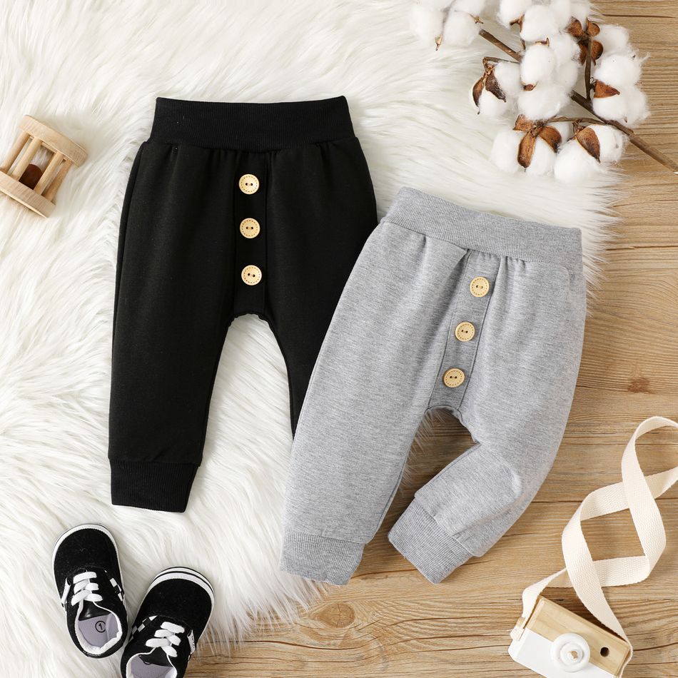 Baby Boy/Girl Button Front Solid Sweatpants Lightgrey big image 6
