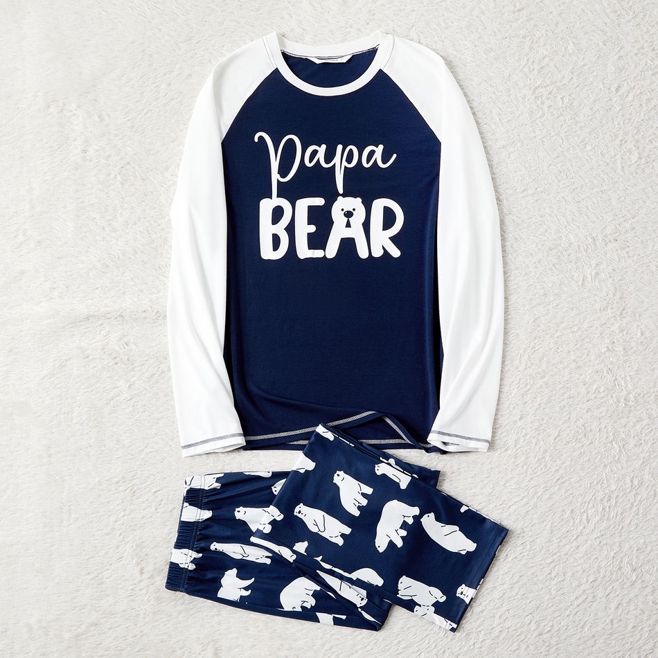 Christmas Family Matching Bear & Letter Print Raglan-sleeve Pajamas Sets (Flame Resistant) Tibetanblue big image 5